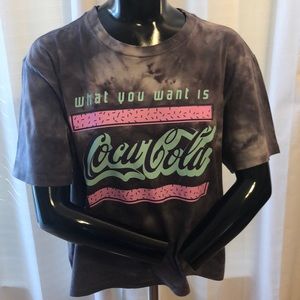 Coca-Cola Gray Tie Dye 100% Cotton Relaxed Fit Cropped  T-shirt. Juniors XXL(19)